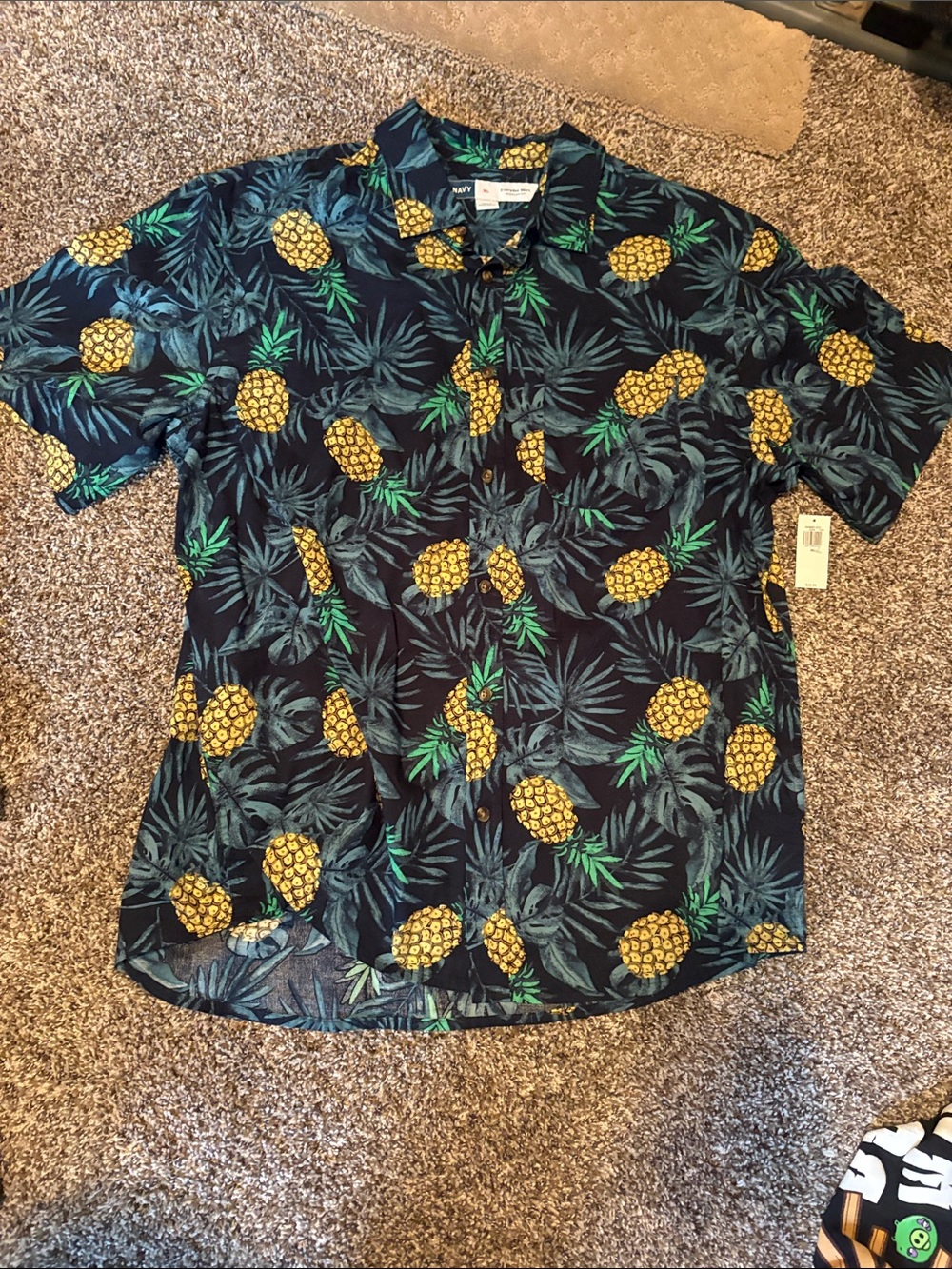 Men's Pineapple Print Short Sleeve button down Shirt - Navy NWT